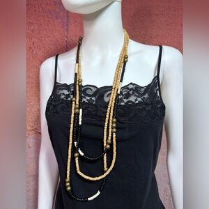 NWT Ink & Alloy Black and Tan Coconut Shell and African Brass Bead Necklace